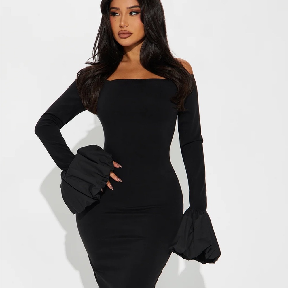 Fashion Nova Black Bodycon Bell Sleeve Dress